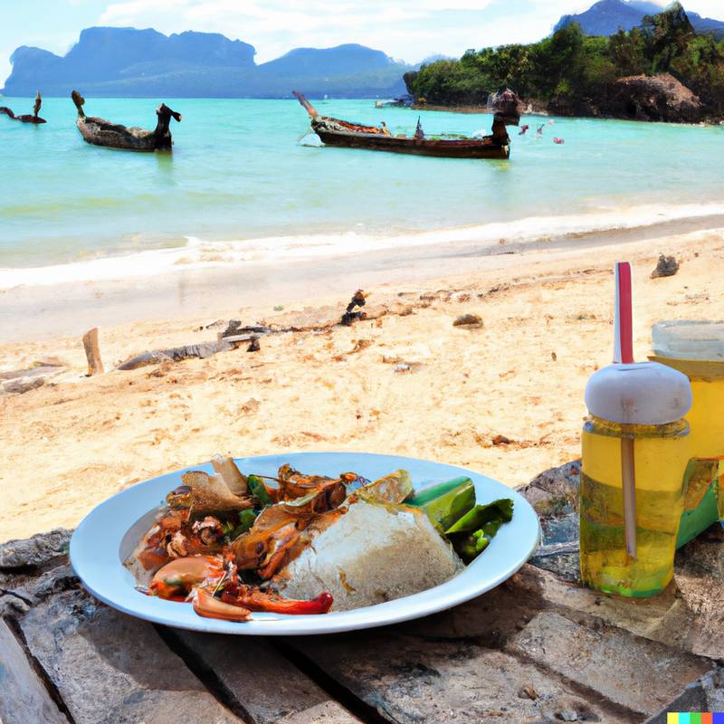 Lunch on the beach in ton sai island in thailand